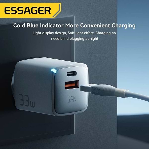 Фото - Сетевое зарядное устройство Essager PoleStar GaN 33W Travel Phone Charger USB A + Type C EU (ECTAC-JXB02-Z)