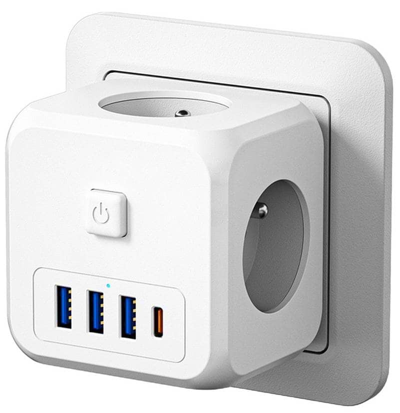 Мережевий зарядний пристрій Essager Magic Cube 7 in 1 Wall Socket 3 sockets 3 USB-A 1 Type-c (ECTAC-MFB02-Z) - Фото 1