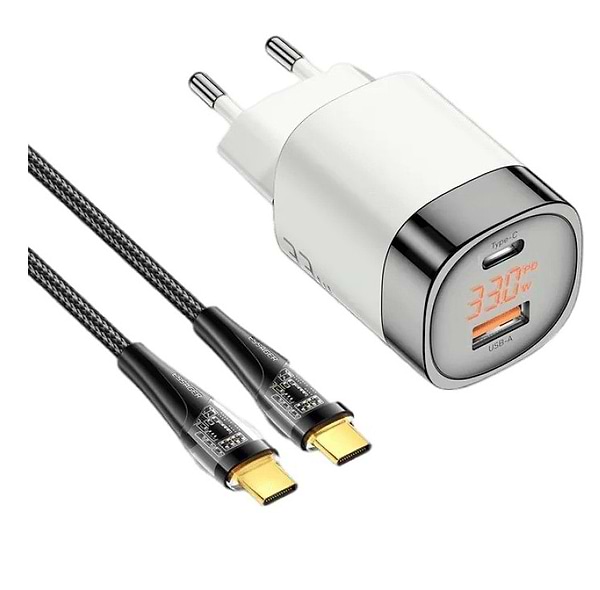 Фото - Сетевое зарядное устройство Essager 33W GaN Digital Display Travel Charger A+C EU White (ECTCA-LYB02-Z)