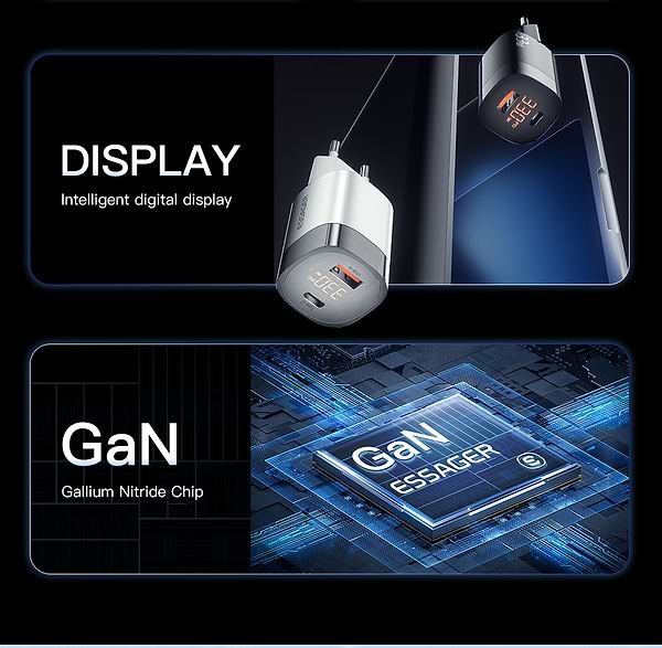 Фото - Сетевое зарядное устройство Essager 33W GaN Digital Display Travel Charger A+C EU White (ECTCA-LYB02-Z)