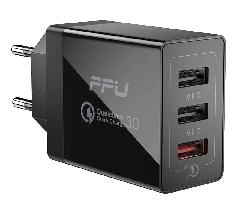 Мережевий зарядний пристрій Essager Fangbo QC3.0 3U (QC+Dual 2.4A) Charging Head EU Black (ECTQC3-FBB01) - Фото 1