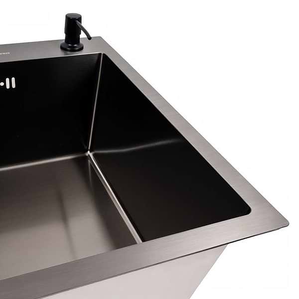 Фото - Уцінка - Мийка кухонна VALESO Handmade PVD 70х50 Чорна (сифон круглий, 3.0/0.8)