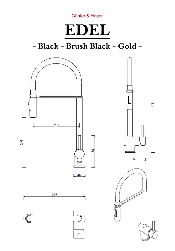 Фото - Смеситель кухонный Gunter & Hauer EDEL Black