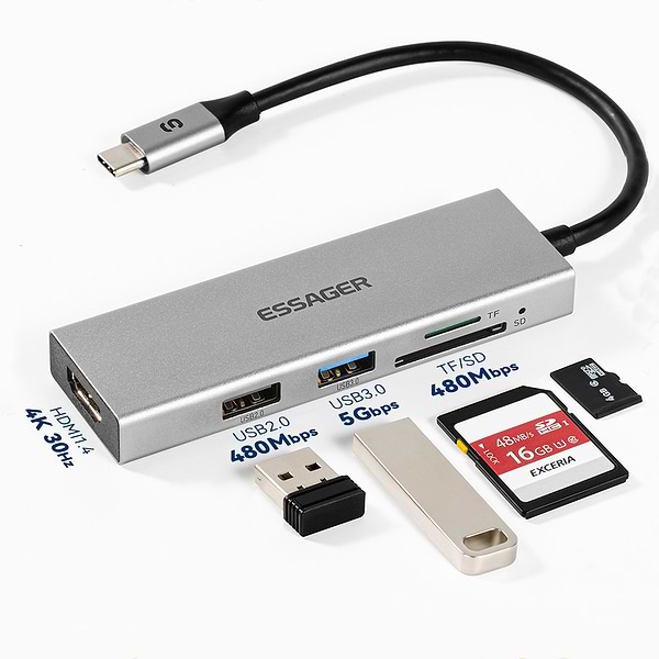 Фото - Хаб USB Baseus Essager Fanghe 5 in1 USB-C port (EHBC05-FH0G-P)