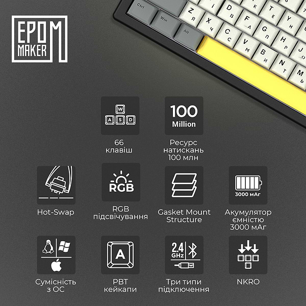 Фото - Клавиатура беспроводная игровая EPOMAKER EK68 Flamingo Switch Hot-Swap RGB Black (EK68-B-F)