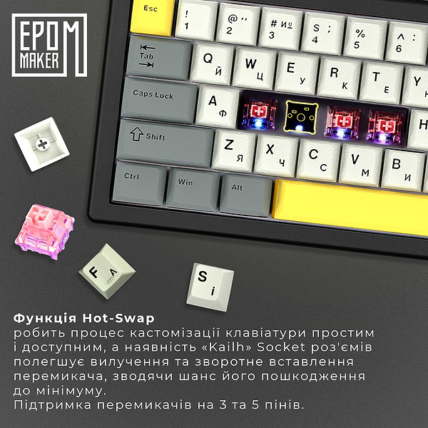 Фото - Клавиатура беспроводная игровая EPOMAKER EK68 Flamingo Switch Hot-Swap RGB Black (EK68-B-F)