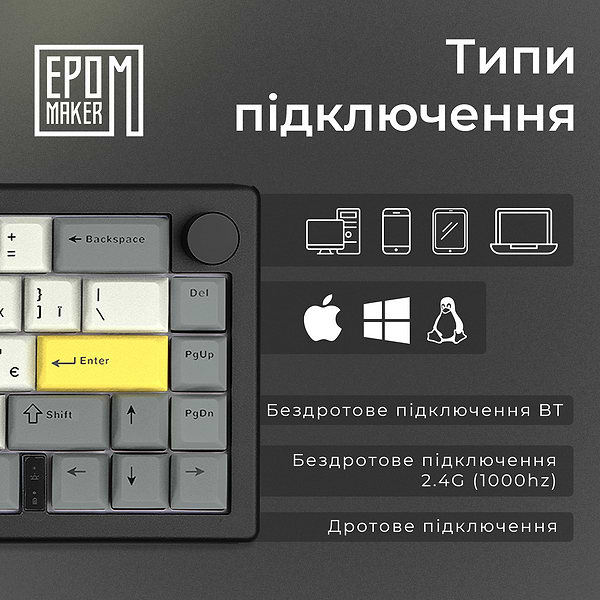 Фото - Клавиатура беспроводная игровая EPOMAKER EK68 Flamingo Switch Hot-Swap RGB Black (EK68-B-F)