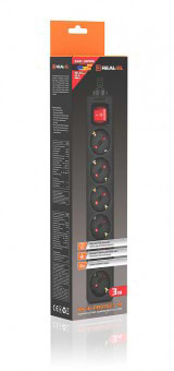 Фото - Сетевой фильтр REAL-EL RS-6 Protect M 1.8m Black (EL122300032)