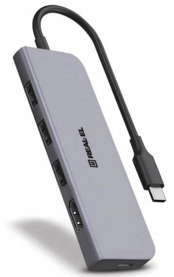 Фото - Хаб USB REAL-EL CQ-700 Space Grey (EL123110002)