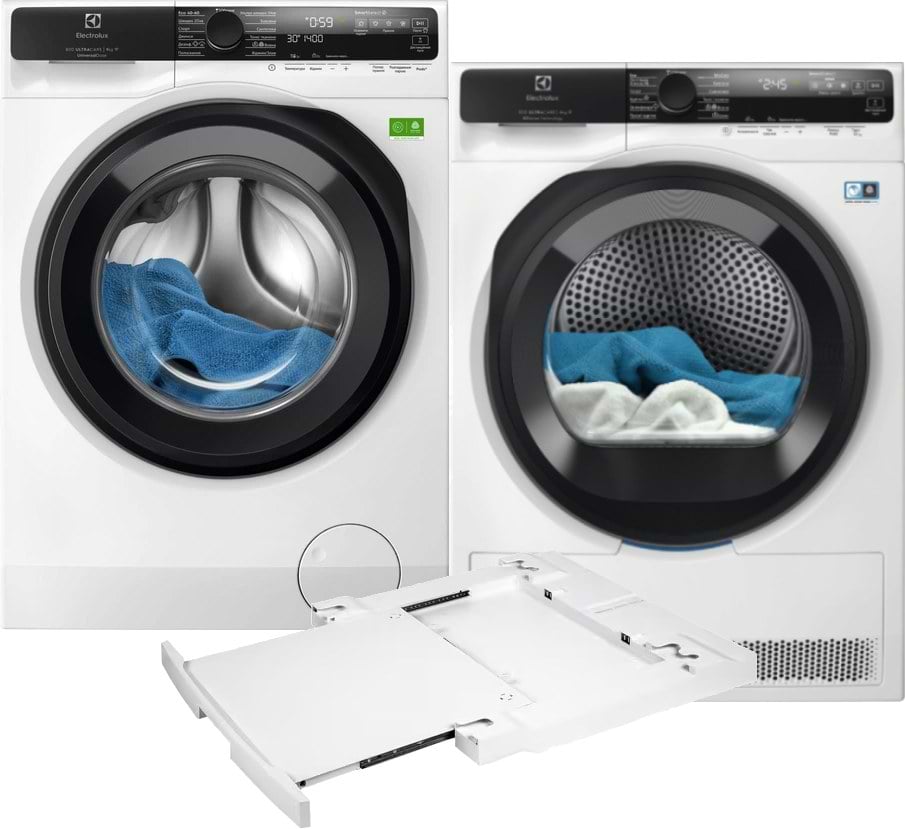 Комплект техники Electrolux Стиральная машина с фронтальной загрузкой + Сушильная машина + Комплект креплений для установки в колонну Electrolux EW8F5492SQU + EW8D595MUC + E1WYHSK2