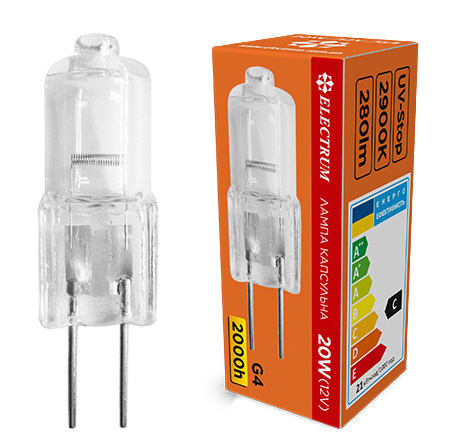 Лампочка галогенна Electrum 20W 12V G4 A-HC-0115