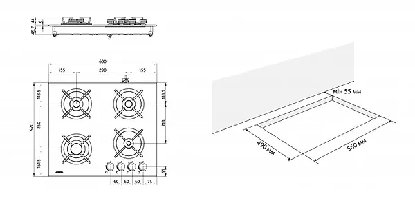 Фото - Варочная панель газовая ELEYUS ASTRA 60 BG CF