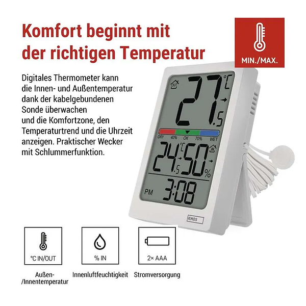 Фото - Термогигрометр EMOS с проводным датчиком E0558P