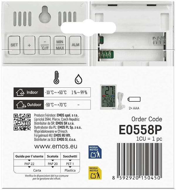 Фото - Термогигрометр EMOS с проводным датчиком E0558P
