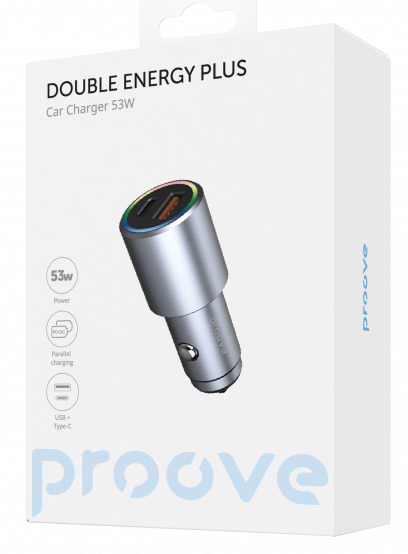 Фото - Автомобильное зарядное устройство Proove Double Energy Plus 53W (USB + Type-C) Metal Gray