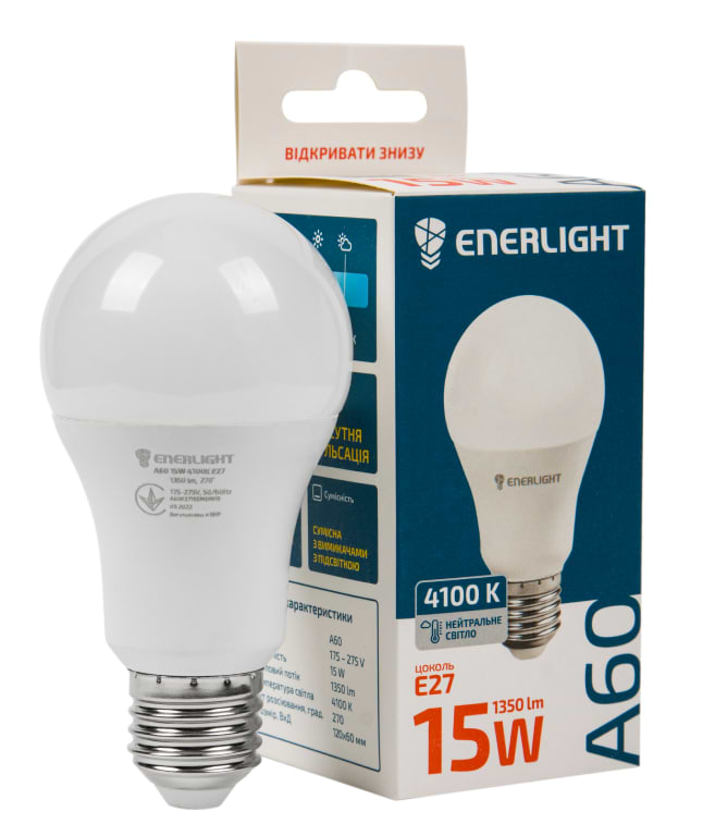 Лампочка світлодіодна Enerlight A60 15Вт 4100K E27 - Фото 1