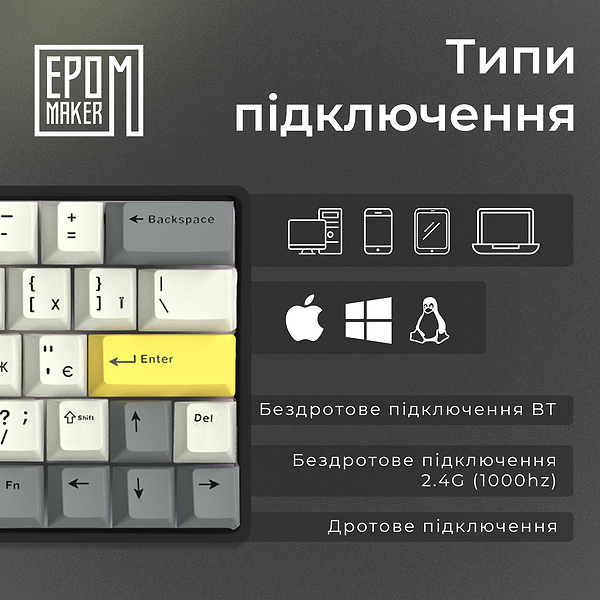 Фото - Клавиатура беспроводная игровая EPOMAKER EP64 Mulan Switch Hot-Swap RGB Black (EP64-B-M)
