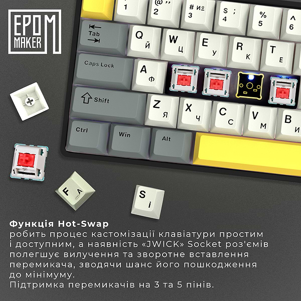 Фото - Клавиатура беспроводная игровая EPOMAKER EP64 Mulan Switch Hot-Swap RGB Black (EP64-B-M)
