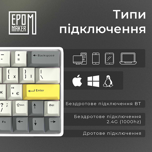 Фото - Клавиатура беспроводная игровая EPOMAKER EP64 Mulan Switch Hot-Swap RGB White (EP64-W-M)