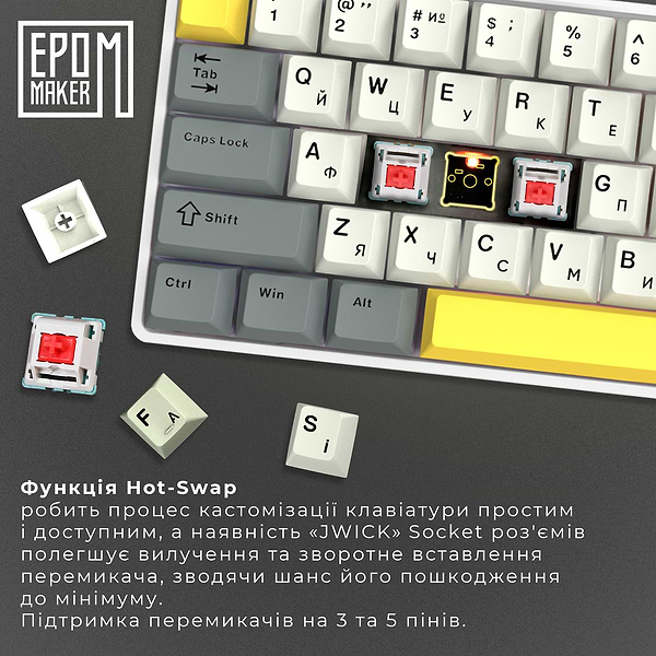 Фото - Клавиатура беспроводная игровая EPOMAKER EP64 Mulan Switch Hot-Swap RGB White (EP64-W-M)