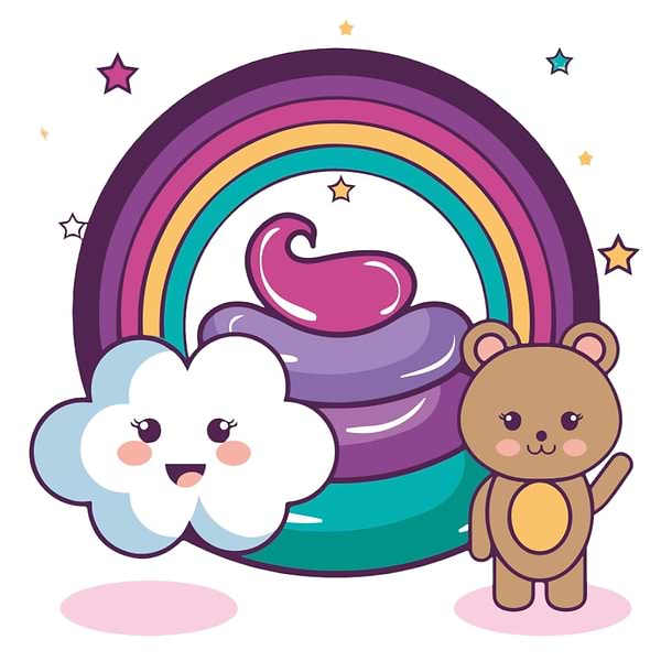 Фото - Картина за номерами Strateg Хмаринка з веселкою та ведмежам 30х30 см (ES-0838)