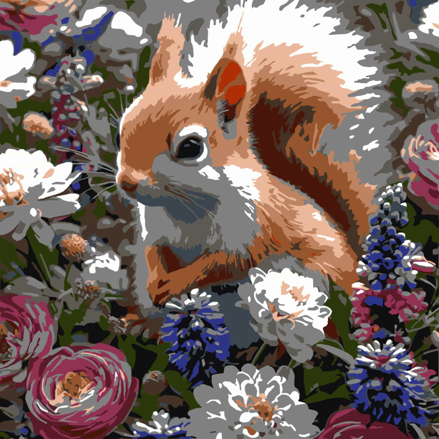 Картина за номерами Strateg Білка серед квітів 30х30 (ES-0912)