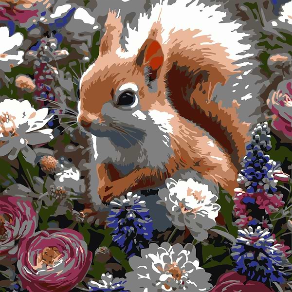 Фото - Картина за номерами Strateg Білка серед квітів 30х30 (ES-0912)