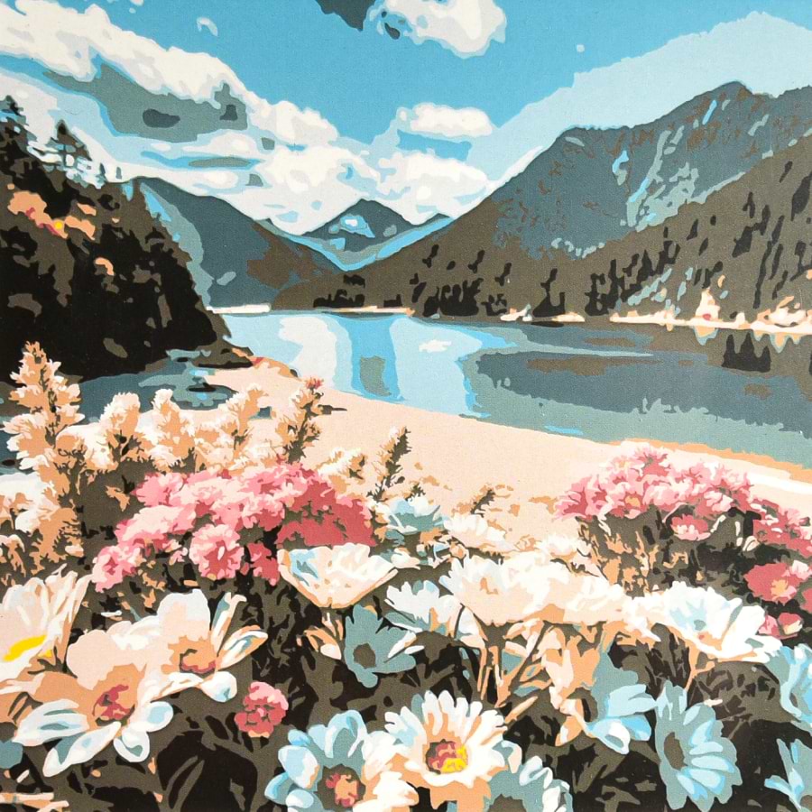 Картина по номерам Strateg Цветочная долина среди гор 30х30 (ES-0939)