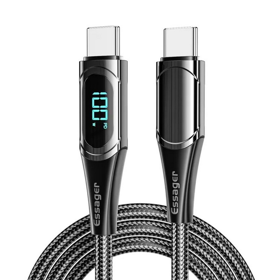 Кабель синхронізації даних Essager LED Digital Display Fast Charging 100W USB Cable Type C to Type C  1m Black (ES-XCTT1-YD01)