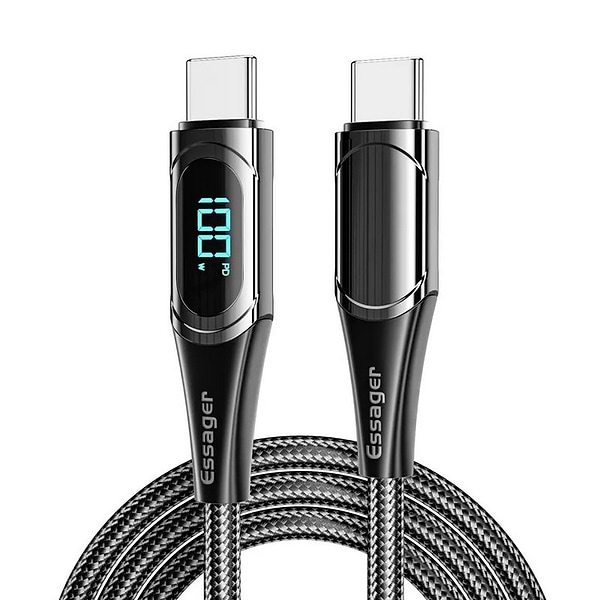 Фото - Кабель синхронизации данных Essager LED Digital Display Fast Charging 100W USB Cable Type C to Type C  1m Black (ES-XCTT1-YD01)