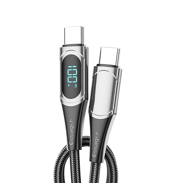 Фото - Кабель синхронизации данных Essager LED Digital Display Fast Charging 100W USB Cable Type C to Type C  1m Black (ES-XCTT1-YD01)
