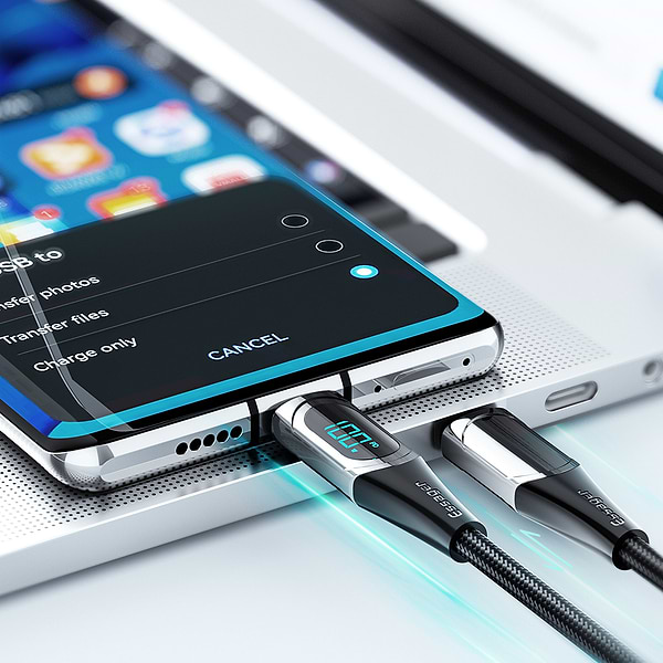 Фото - Кабель синхронизации данных Essager LED Digital Display Fast Charging 100W USB Cable Type C to Type C  1m Black (ES-XCTT1-YD01)