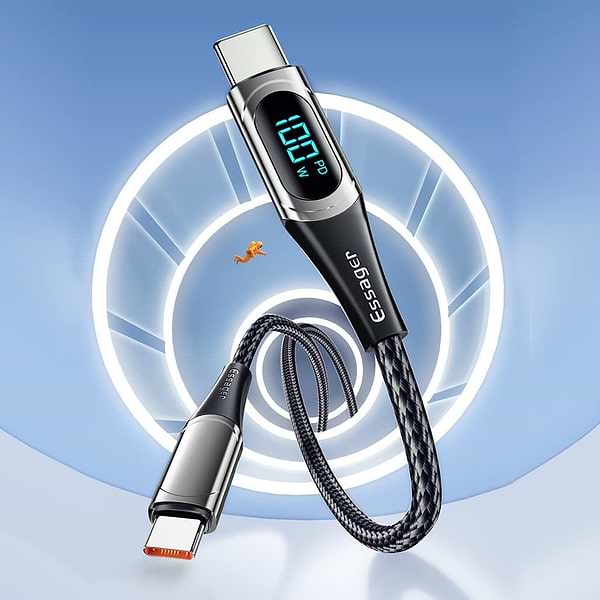 Фото - Кабель синхронизации данных Essager LED Digital Display Fast Charging 100W USB Cable Type C to Type C  1m Black (ES-XCTT1-YD01)