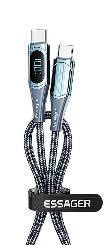 Кабель синхронизации данных Essager LED Digital Display Fast Charging 100W USB Type С  1m Blue (ES-XCTT1-YD03) - Фото 1