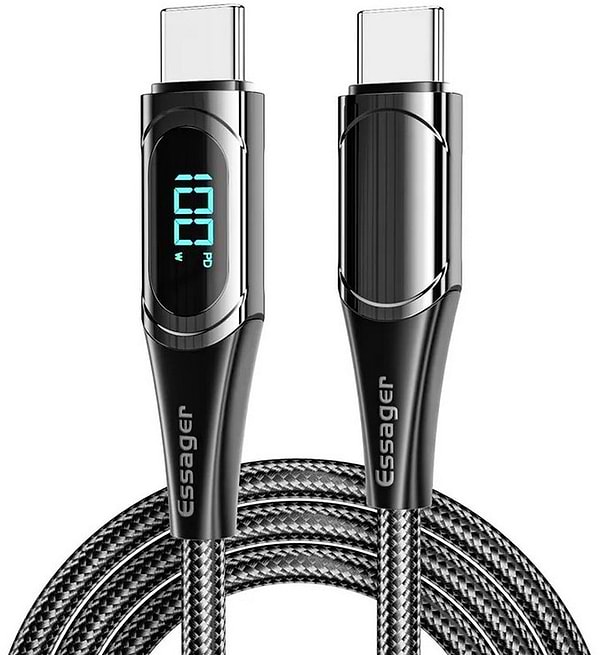 Фото - Кабель синхронізації даних Essager LED Digital Display Fast Charging 100W USB Cable Type C to Type C  2m Black (ES-XCTT1-YDA01)