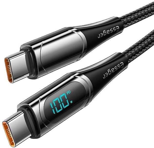 Фото - Кабель синхронізації даних Essager LED Digital Display Fast Charging 100W USB Cable Type C to Type C  2m Black (ES-XCTT1-YDA01)