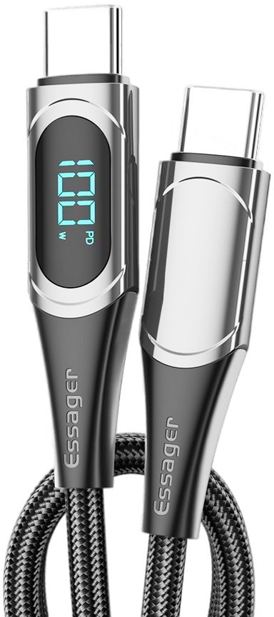 Фото - Кабель синхронізації даних Essager LED Digital Display Fast Charging 100W USB Cable Type C to Type C  2m Black (ES-XCTT1-YDA01)