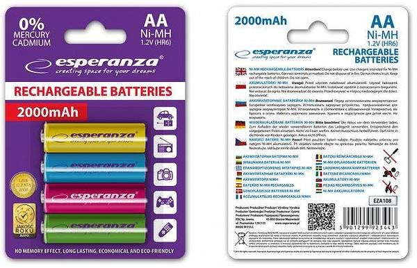 Фото - Аккумулятор тип AA Esperanza Ni-MH AA/HR06 2000 mAh BL 4шт Mix (EZA108)