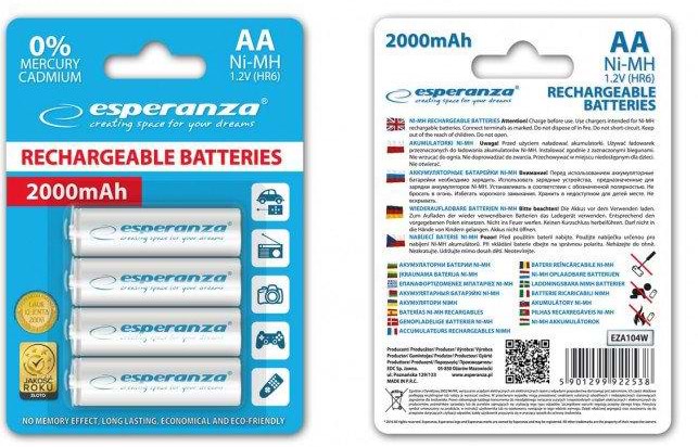 Аккумулятор тип AA Esperanza Ni-MH AA/HR06 2000 mAh BL 4шт White (EZA104W)