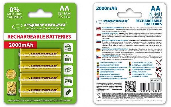 Фото - Акумулятор тип AA Esperanza Ni-MH AA/HR06 2000 mAh BL 4шт Yellow (EZA104Y)