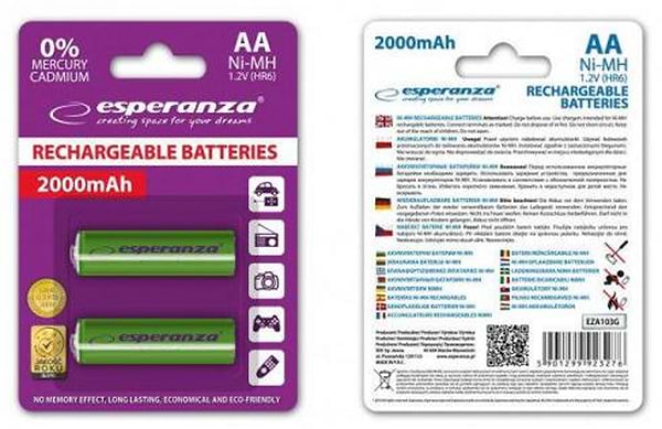 Фото - Акумулятор тип AA Esperanza Ni-MH AA 2000 mAh 2шт Green (EZA103G)