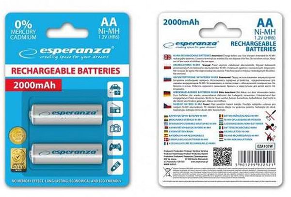 Фото - Аккумулятор тип AA Esperanza Ni-MH AA 2000 mAh 2шт White (EZA103W)