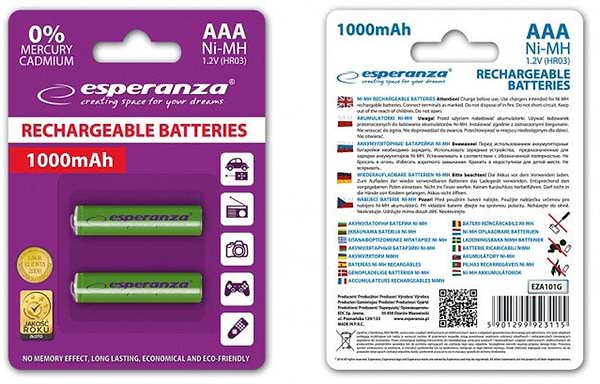 Фото - Аккумулятор тип AAA Esperanza Ni-MH AAA 1000 mAh 2шт Green (EZA101G)