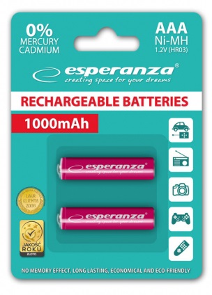 Фото - Аккумулятор тип AAA Esperanza Ni-MH AAA 1000 mAh 2шт Red (EZA101R)