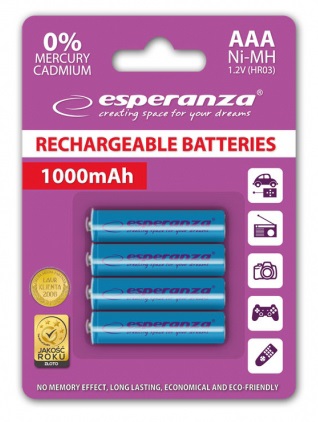 Фото - Аккумулятор тип AAA Esperanza Ni-MH AAA 1000 mAh 4шт Blue (EZA102B)