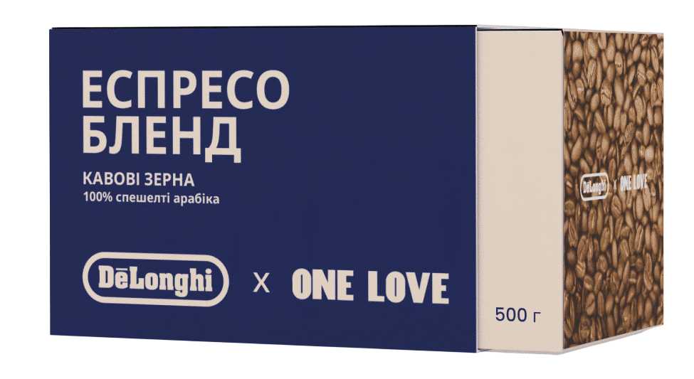 Кава в зернах One Love x DeLonghi смажена з кофеїном Espresso Blend 500 г