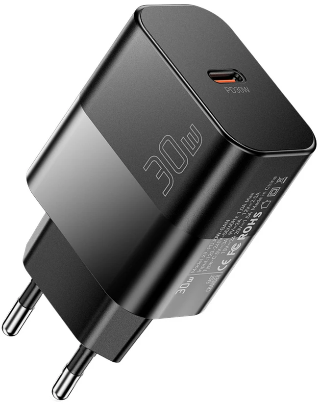 Мережевий зарядний пристрій Essager 30w EU Single type-c QC PD + 60w c-c cable Black (E30JSB1-SYTT1-T)