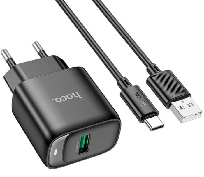 Сетевое зарядное устройство HOCO C140A QC3.0 charger set(Type-C)(EU) Black (6942007627825)