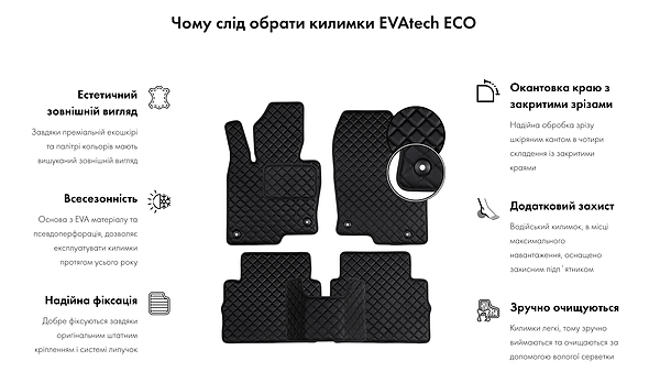 Фото - Коврики из экокожи в салон авто EVAtech ECO для Octavia A5 (AT, 4 clips) Skoda 2004-2013 2 поколение Liftback EU SK12157CB5AV4BBB