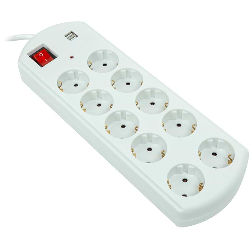 Мережевий фільтр PowerPlant YS-N6065/5 (EX610556) 10 розеток, 5m, 2xUSB White - Фото 1